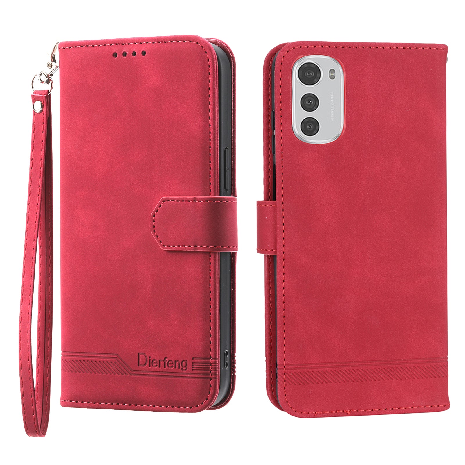 Kožené pouzdro DIERFENG DF-03 proti poškrábání pro Motorola Moto E32 4G Lines Kryt stojanu na peněženku na telefon s potiskem Kožené pouzdro DIERFENG DF-03 proti poškrábání pro Motorola Moto E32 4G Lines Kryt stojanu na peněženku na telefon s potiskem